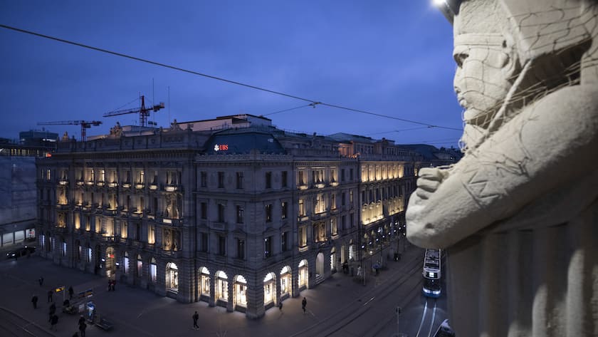 The logo of the Swiss bank UBS on the former main building of Credit Suisse on Paradeplatz in Zurich, Switzerland, 17 January 2025. The headquarters of Credit Suisse was located at Paradeplatz until it was taken over by UBS. (KEYSTONE/Ennio Leanza)